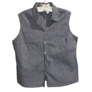 Togo Petites Black and White Gingham Button Down Sleeveless Shirt